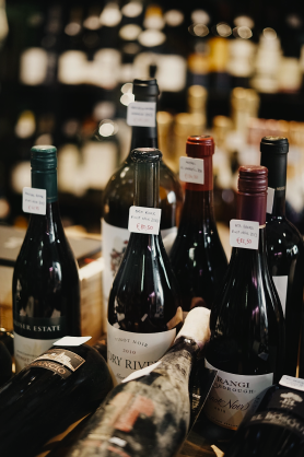 Bottles of wine in the store