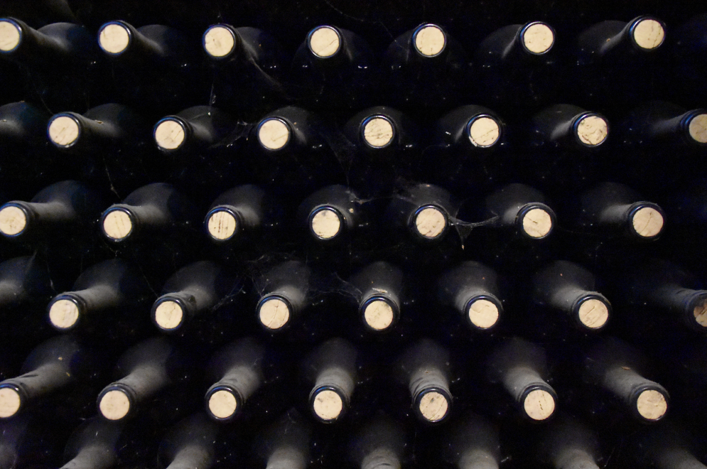 Bottles of wine in storage